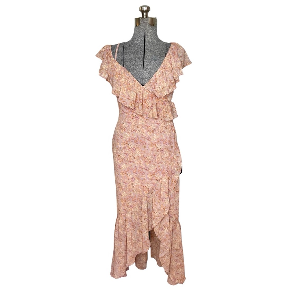 NWT Lulus Dreamy Vibe Asymmetrical Ruffle Paisley Print Dress Small
